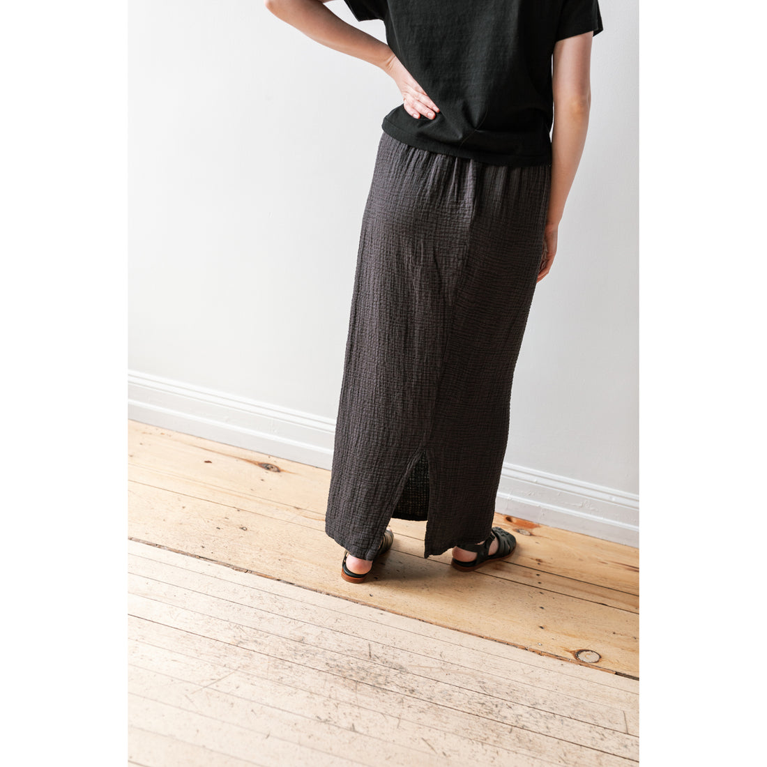 Black Crane Long Skirt in Lemon