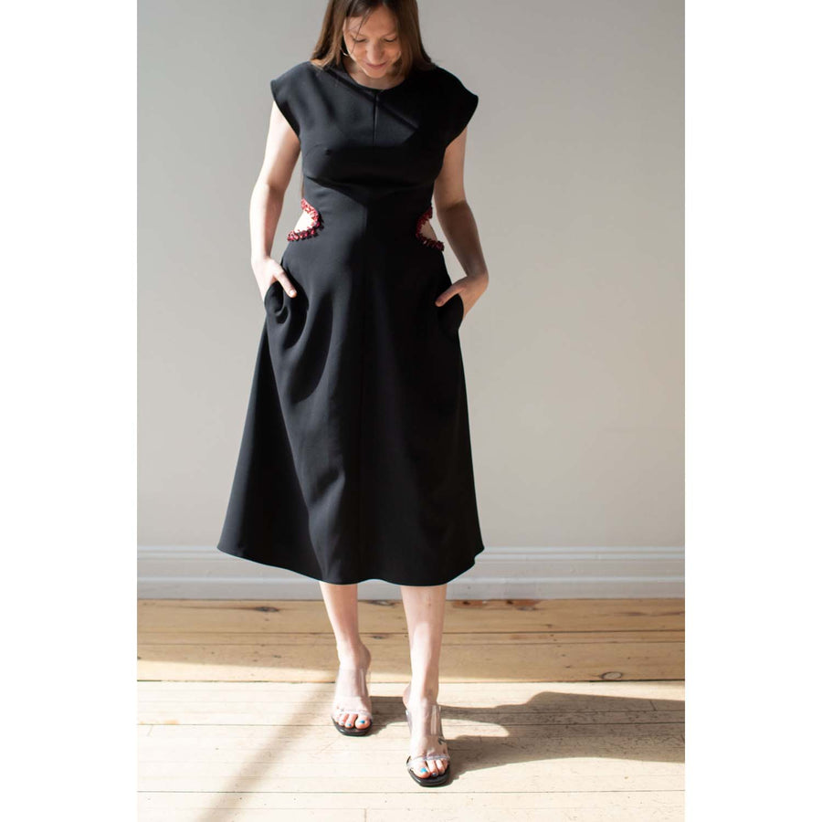 Nomia Midi Dress with Jewel Cutout in Black