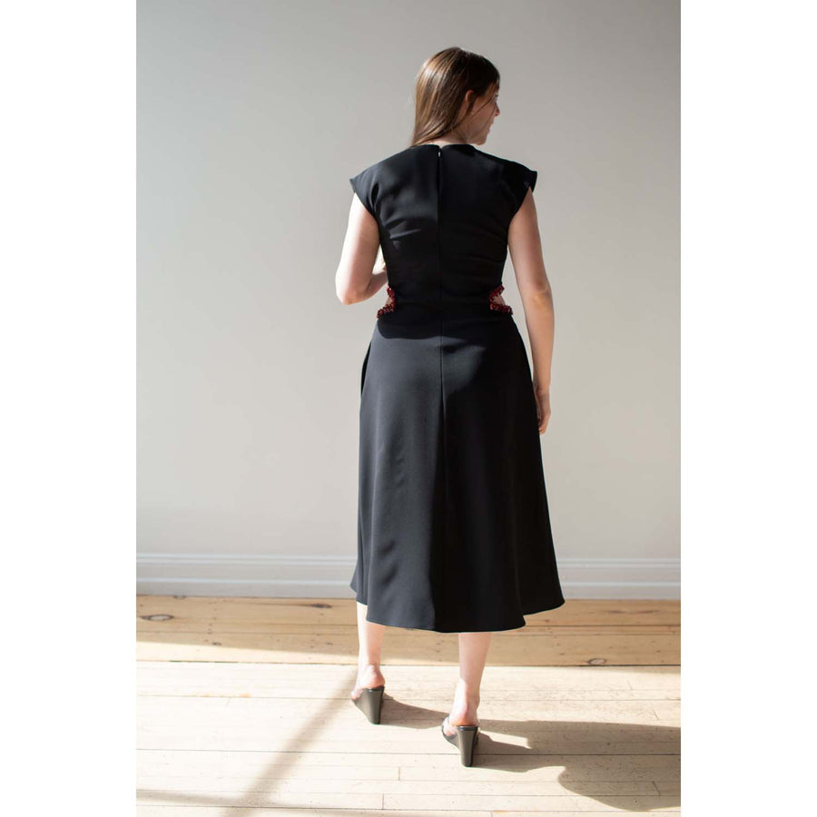 Nomia Midi Dress with Jewel Cutout in Black