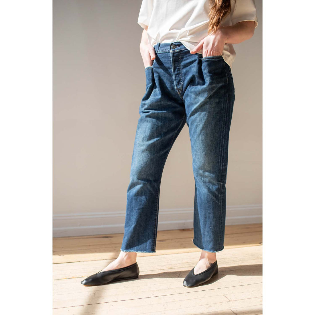 Proche Upcycled Front Pleat Denim in Medium