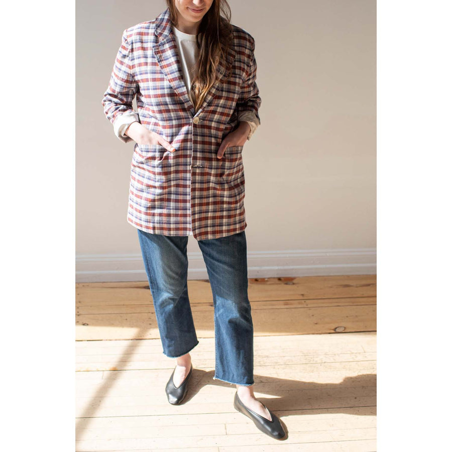 Anaak Lane Scholar Blazer in Indigo Madras Plaid