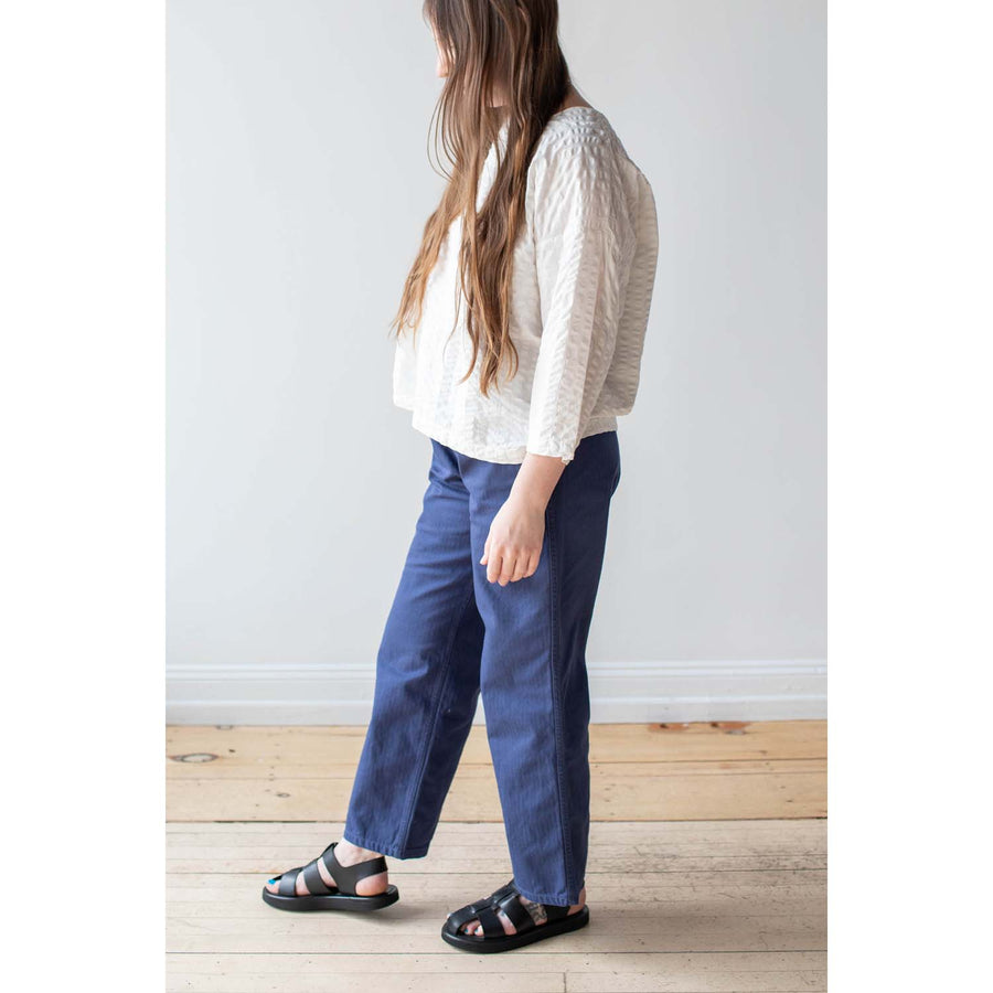 Ichi Antiquités Herringbone Garment Dye Cotton Pants in Navy