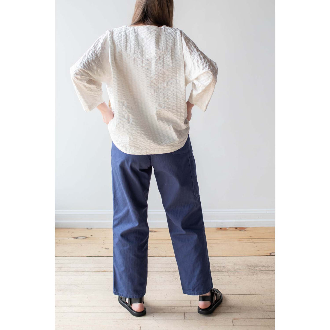 Ichi Antiquités Herringbone Garment Dye Cotton Pants in Navy