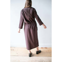 Black Crane Ruched Dress in Plum