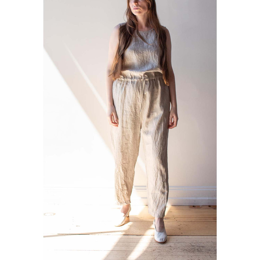 Ichi Antiquités Linen Canvas Sleeveless Jumpsuit in Natural