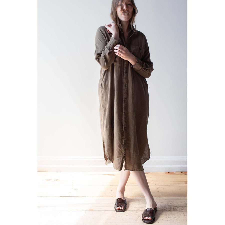 Ichi Antiquités Linen Canvas Overdye Dress in Khaki