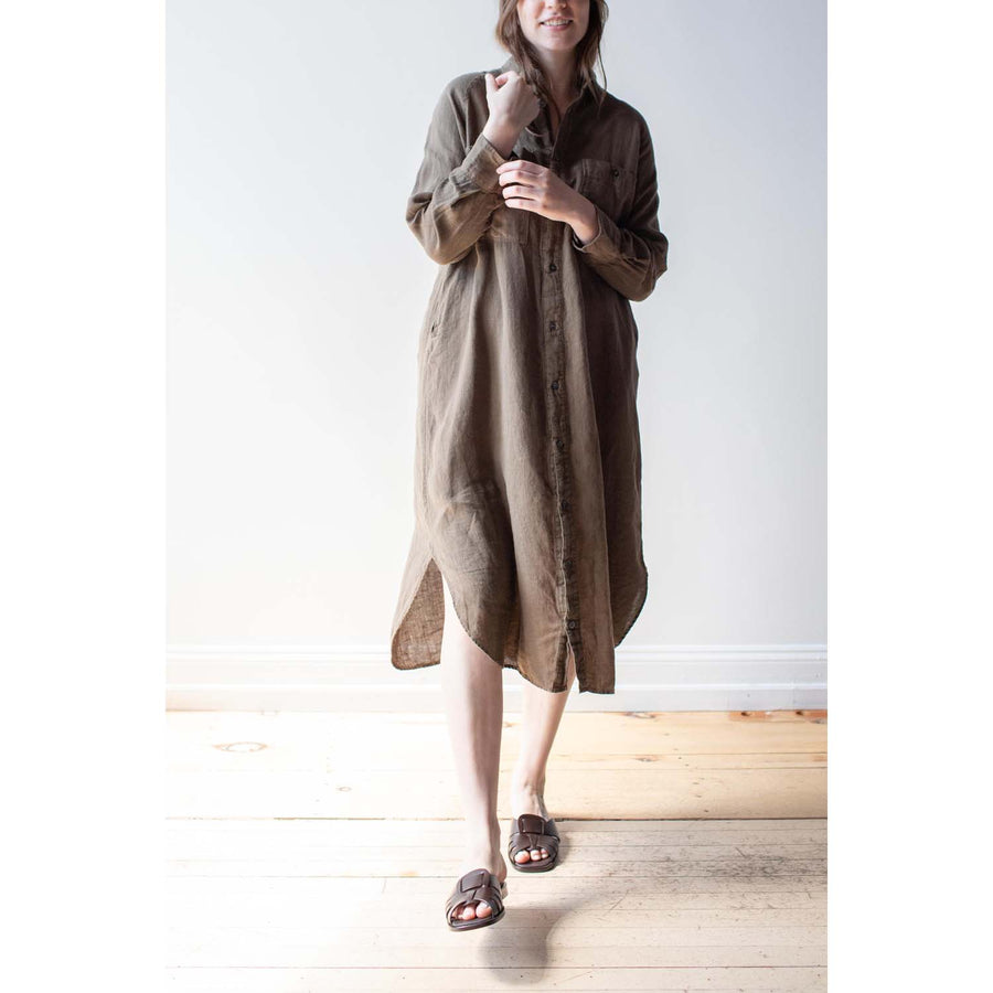 Ichi Antiquités Linen Canvas Overdye Dress in Khaki