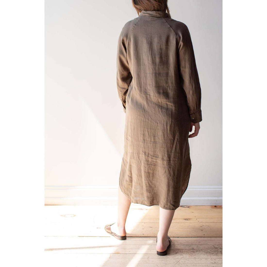 Ichi Antiquités Linen Canvas Overdye Dress in Khaki