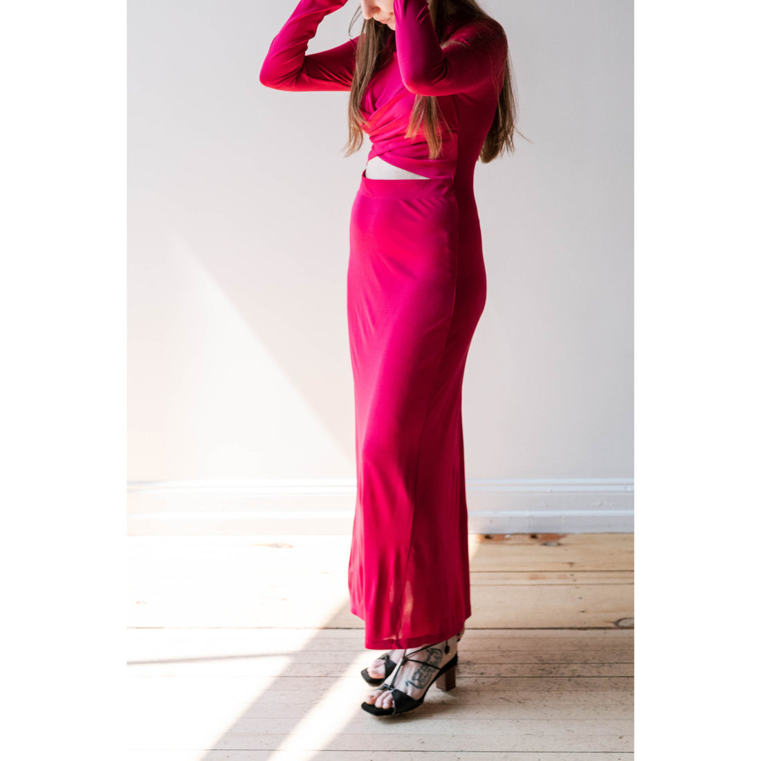 Nomia Draped Cross Front Maxi Dress in Magenta