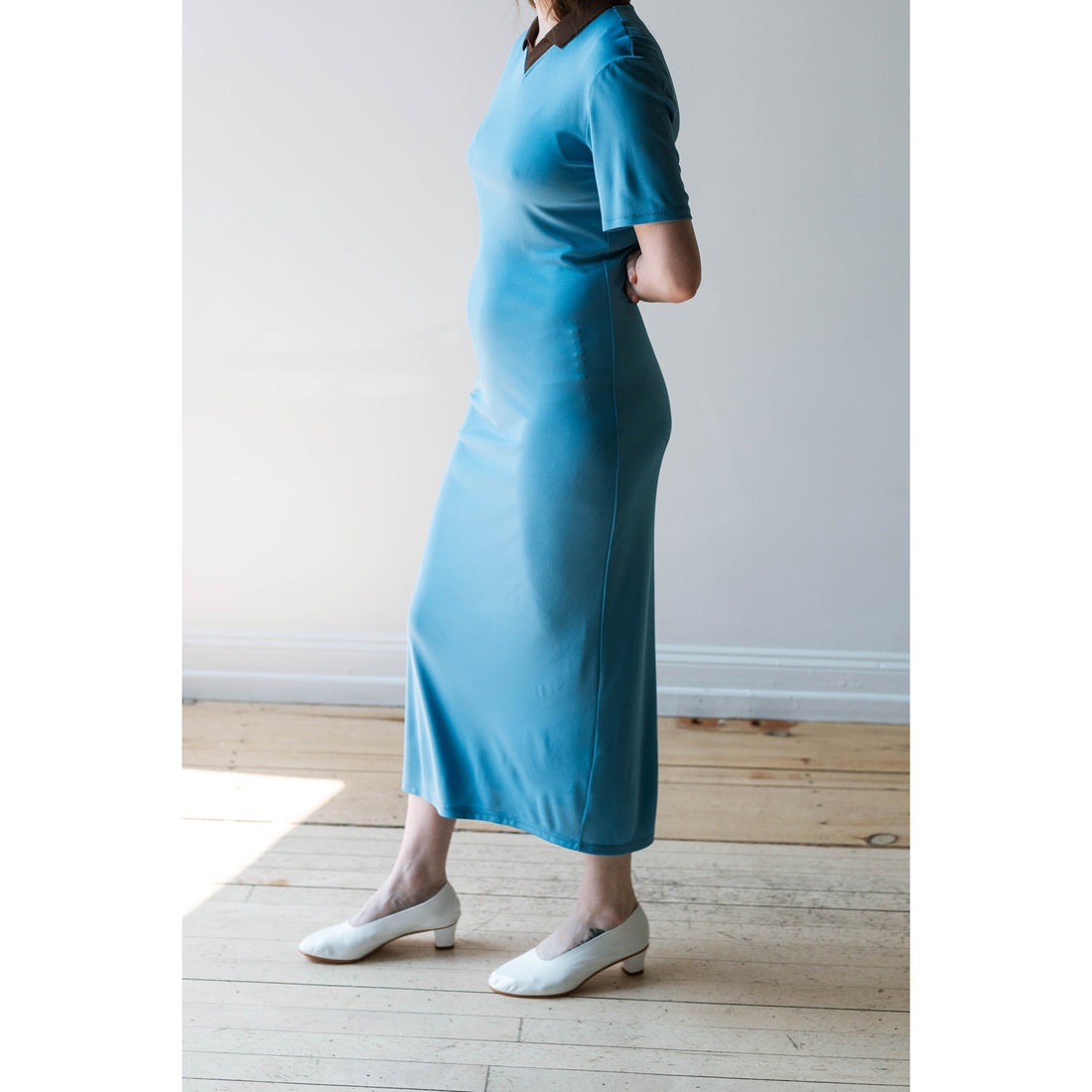 Nomia Polo Maxi Dress in Ocean / Brown Collar