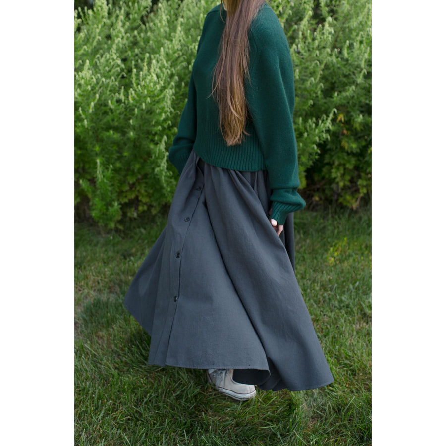 Black Crane Circular Skirt in Dark Grey