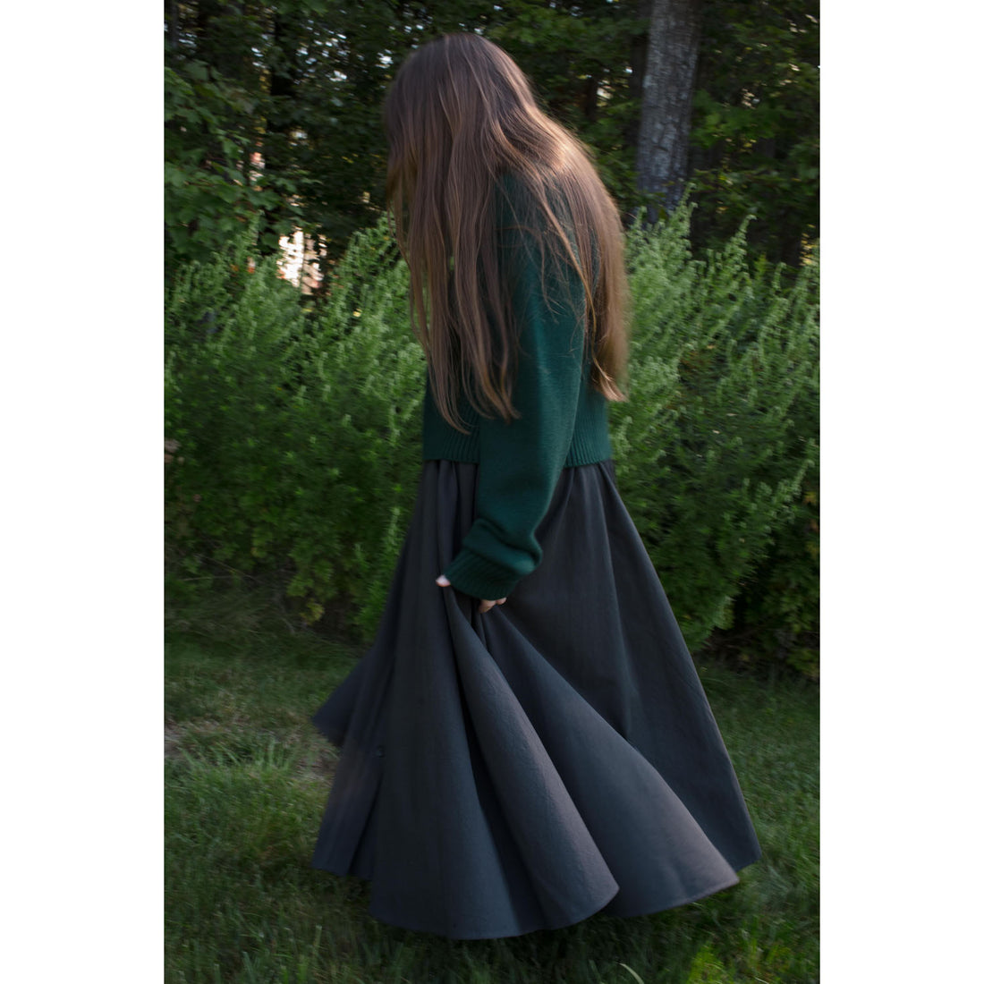 Black Crane Circular Skirt in Dark Grey