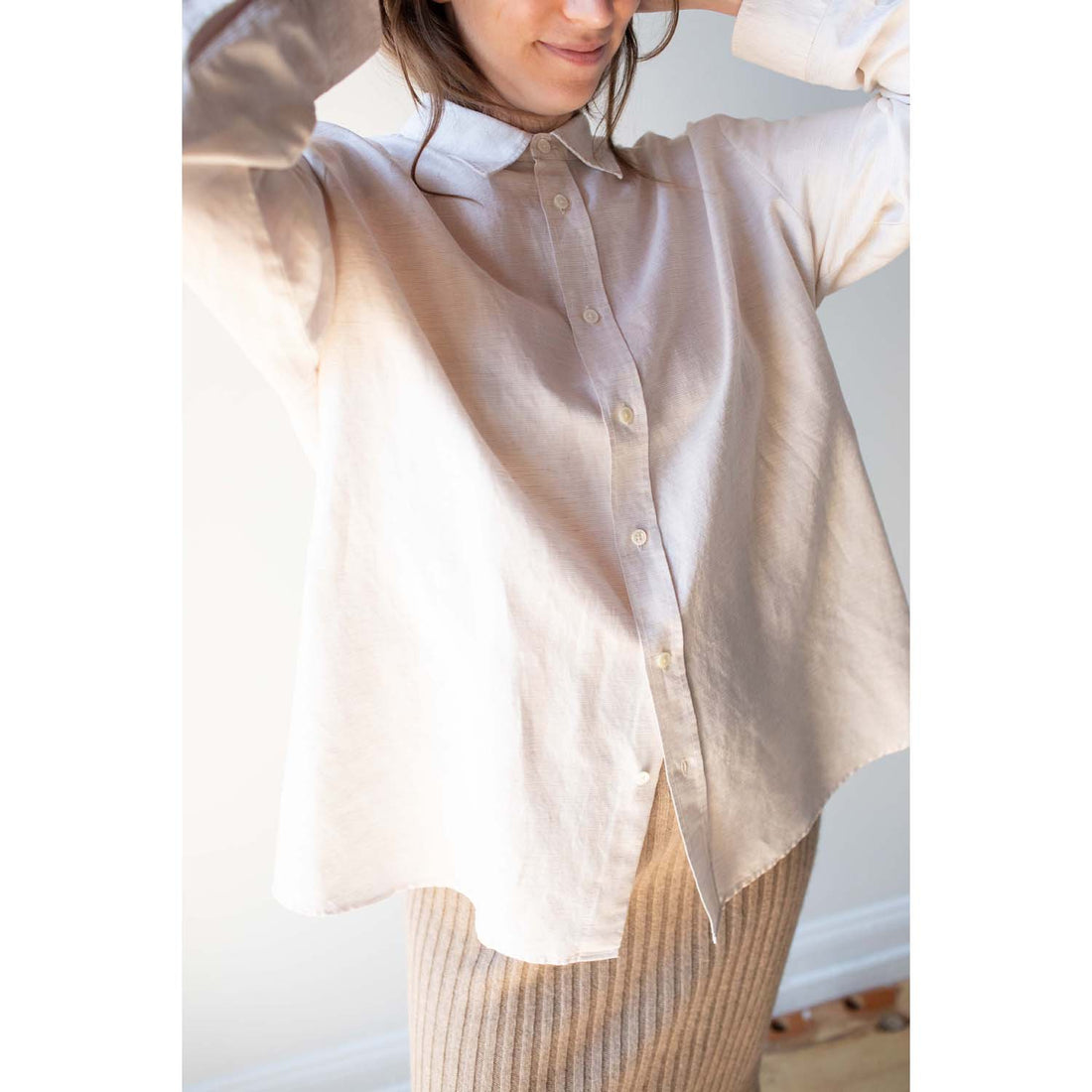 Hope Elma Edit Clean Shirt in Light Beige Micro Stripe