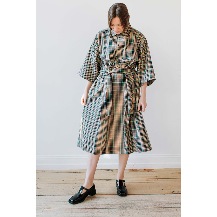 Henrik Vibskov Transfer Dress in Brown Green Checks