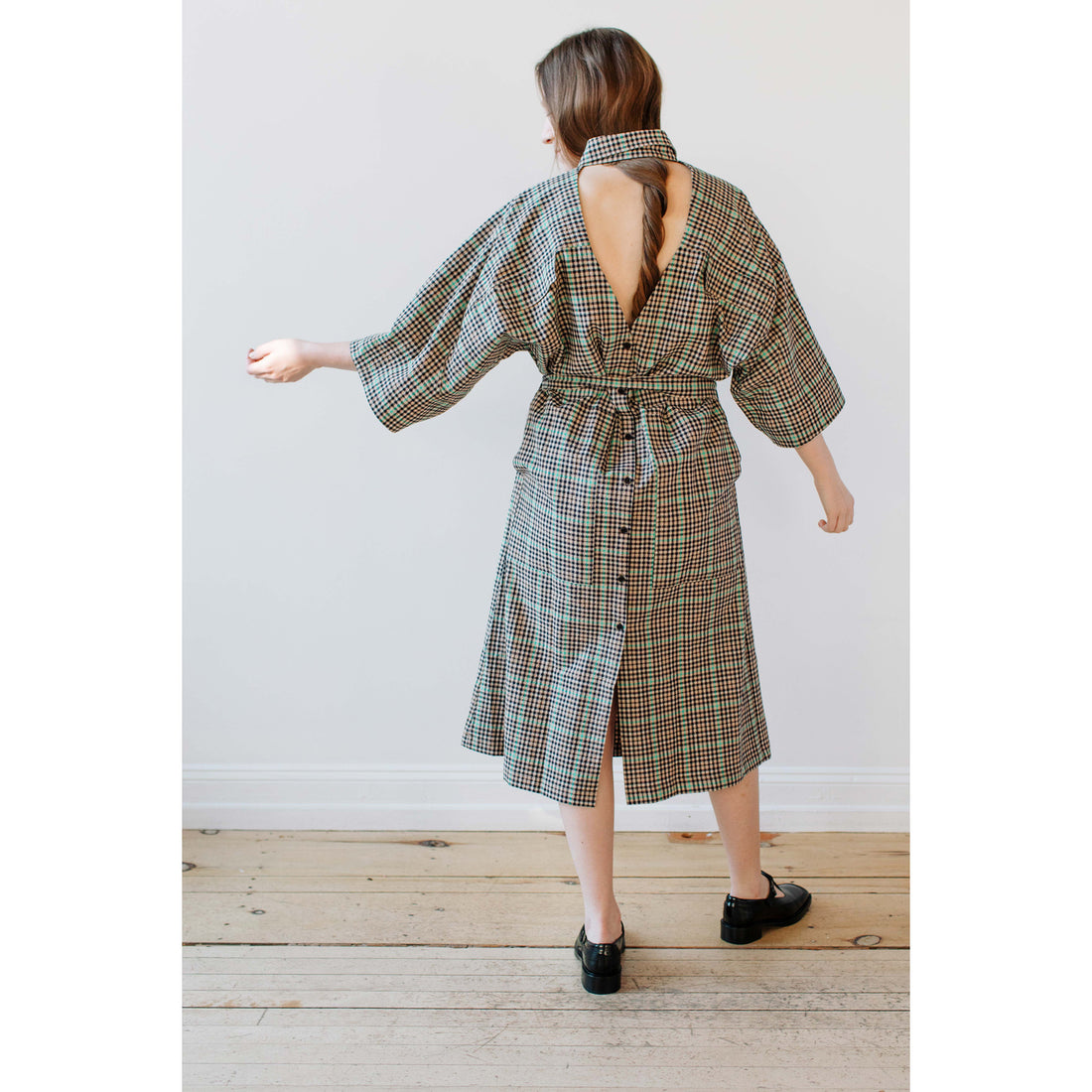 Henrik Vibskov Transfer Dress in Brown Green Checks