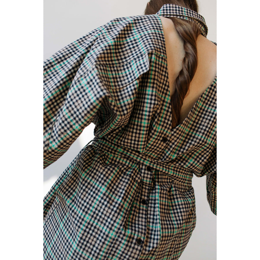 Henrik Vibskov Transfer Dress in Brown Green Checks