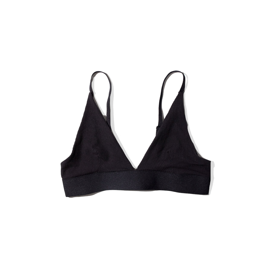 Baserange Triangle Bra in Black Cotton Rib