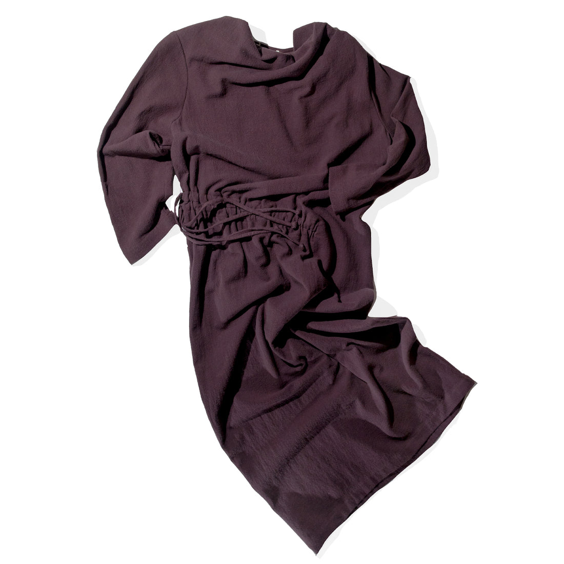 Black Crane Ruched Dress in Plum