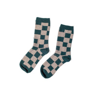 Hansel From Basel Dash Checkered Cashmere Crew in Forest Green