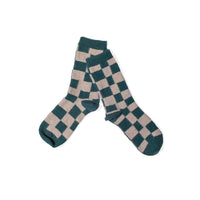 Hansel From Basel Dash Checkered Cashmere Crew in Forest Green