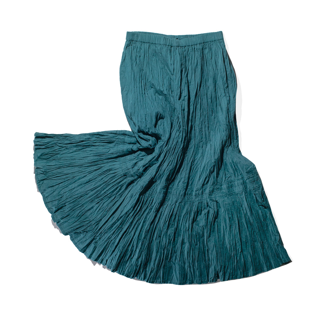 ICHI Crinkle Skirt in Blue Green