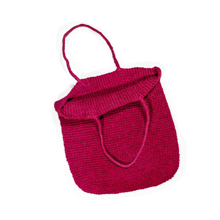 Ichi Antiquités Jute Croshet Tote in Dark Pink