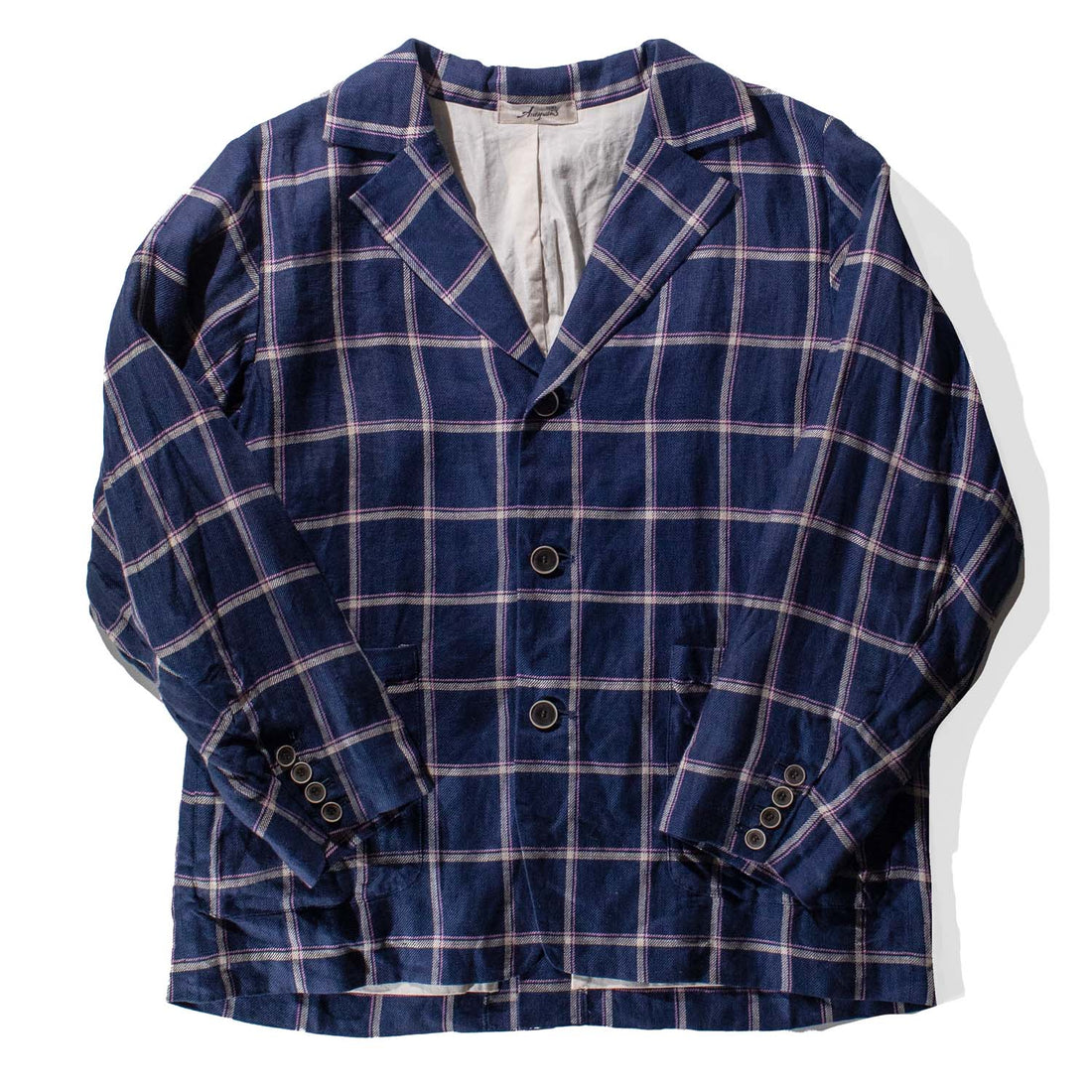 Ichi Antiquités Linen Check Jacket in Navy