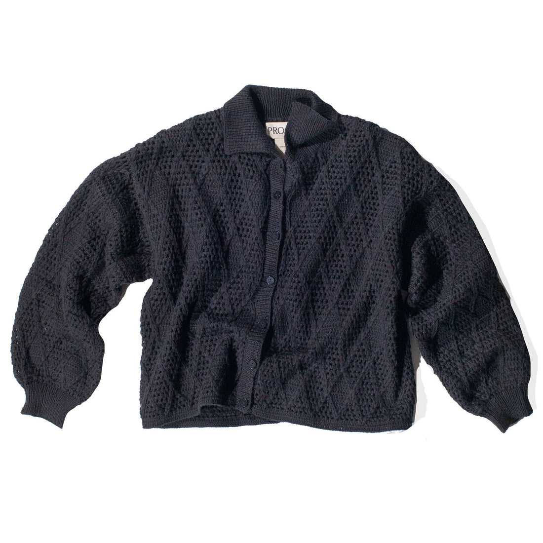 Proche Argyle Polo Cardigan in Black