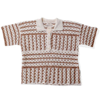 Proche Striped Open Crochet Polo in Cocoa