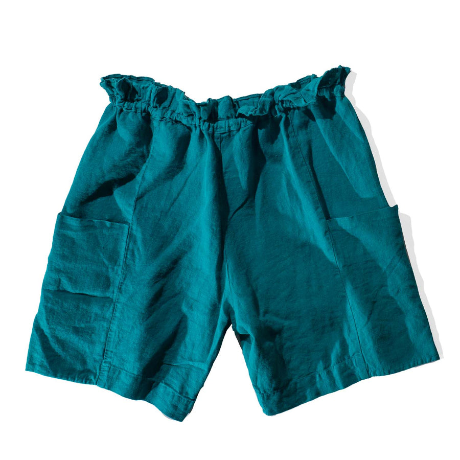 Black Crane Parachute Shorts in Peacock Linen