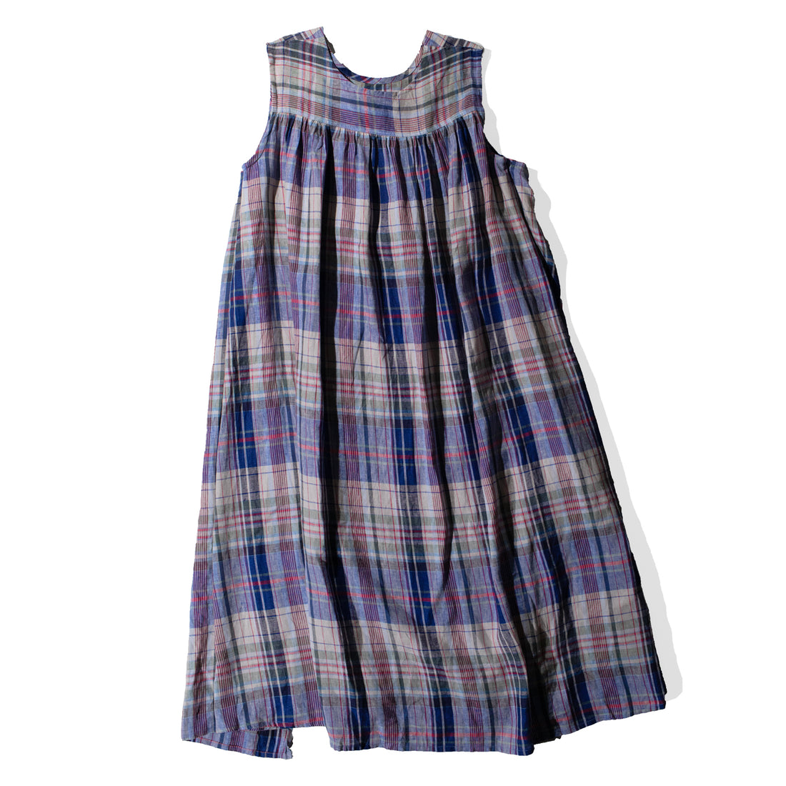 Ichi Antiquités Linen Check Dress in Navy