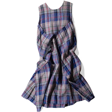 Ichi Antiquités Linen Check Dress in Navy