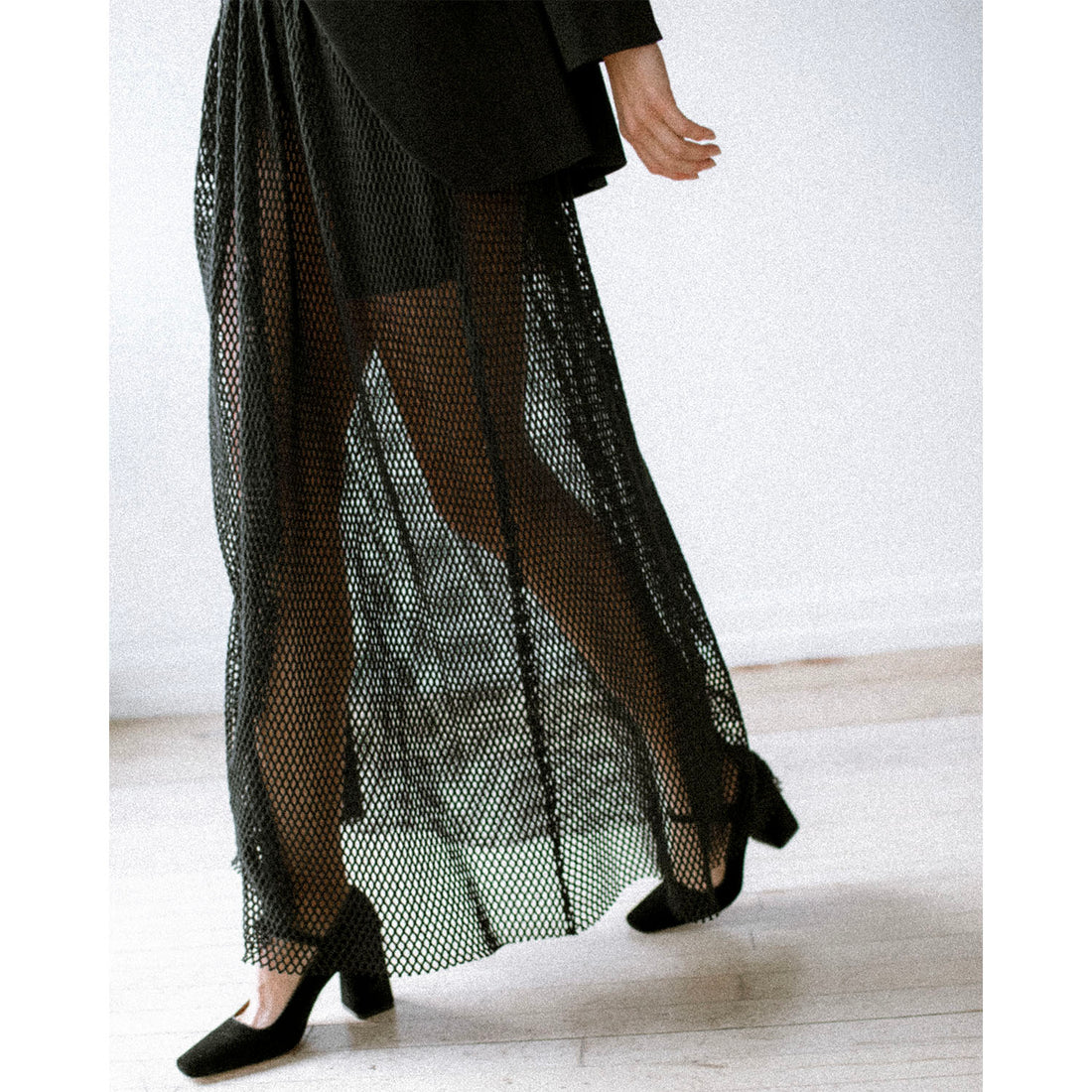 Diotima Peplos Skirt in Black Cotton Net