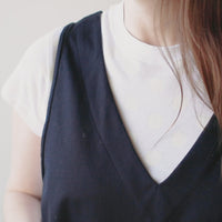 ICHI Woven Cotton Dress in Navy