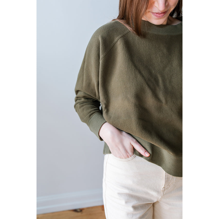 JUDITH Boxy Raglan Crew in Olive Green