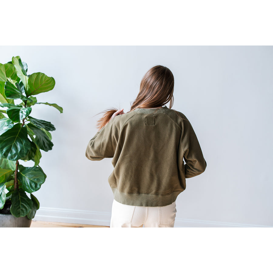 JUDITH Boxy Raglan Crew in Olive Green