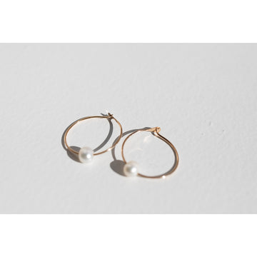 Melissa Joy Manning Large 14K Gold Hoops with Floating Single Pearl